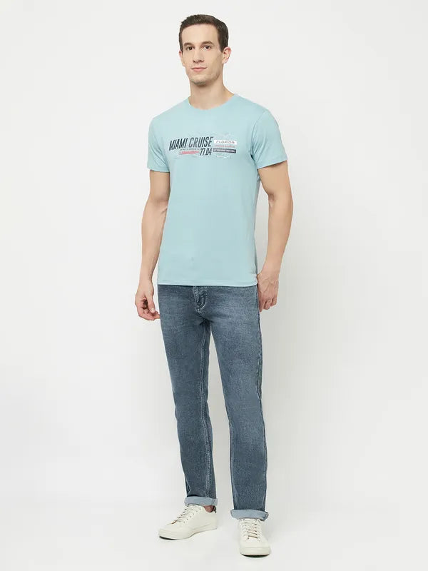Octave Men Blue  Icy Morn Typography Printed T-Shirt
