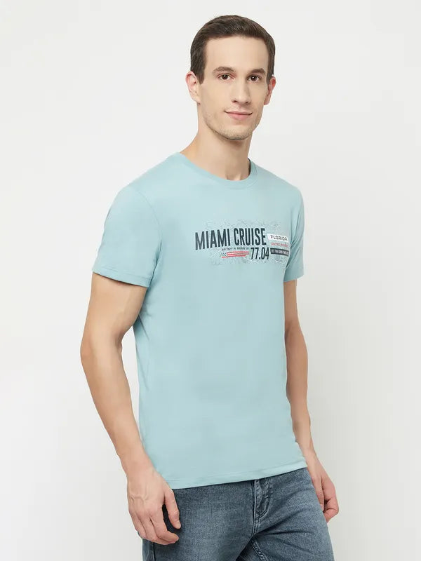 Octave Men Blue Typography Printed T-Shirt