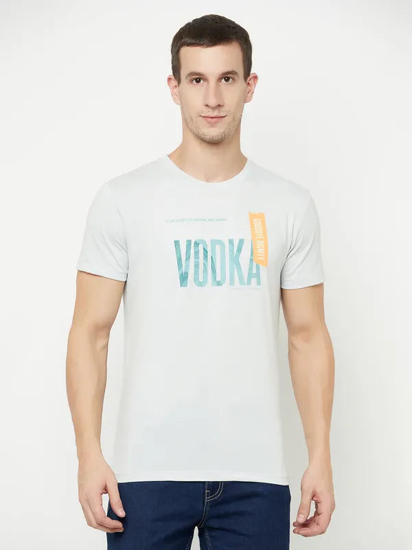 Octave Men Grey Typography Printed Applique T-Shirt