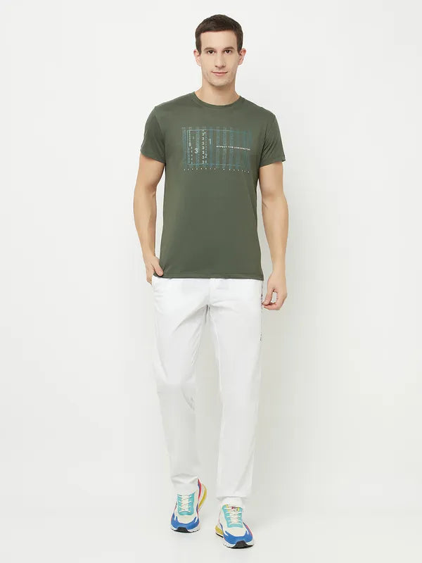 Octave Men Olive Green Typography Printed T-Shirt