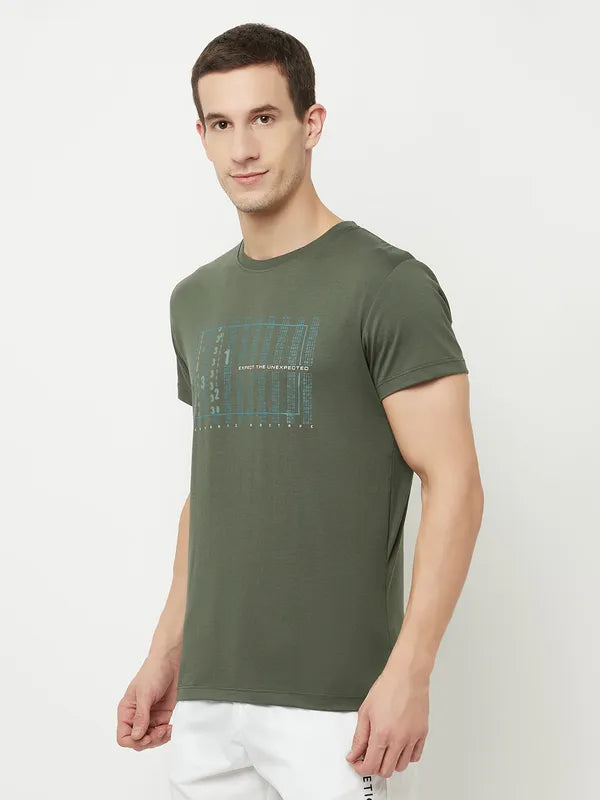 Octave Men Olive Green Typography Printed T-Shirt