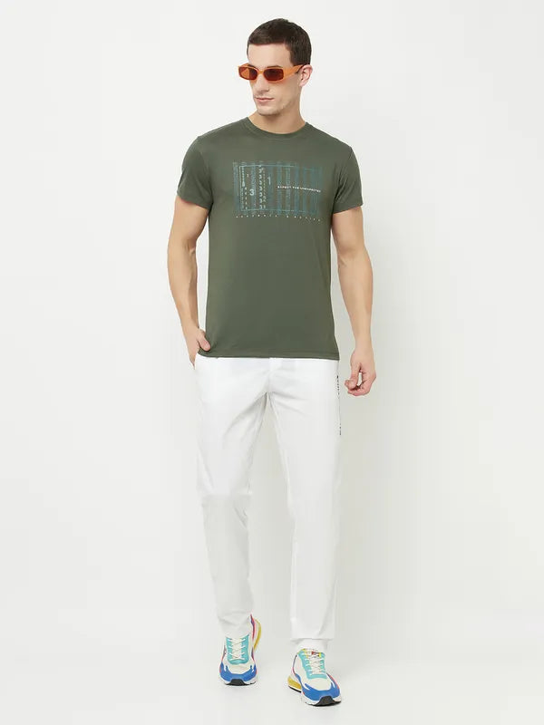 Octave Men Olive Green Typography Printed T-Shirt