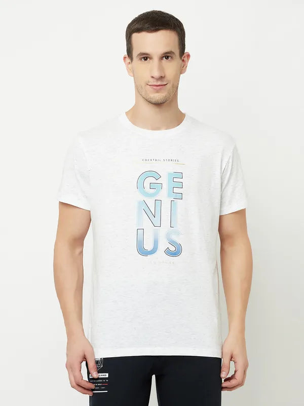 Octave Men White Typography Printed Raw Edge T-Shirt