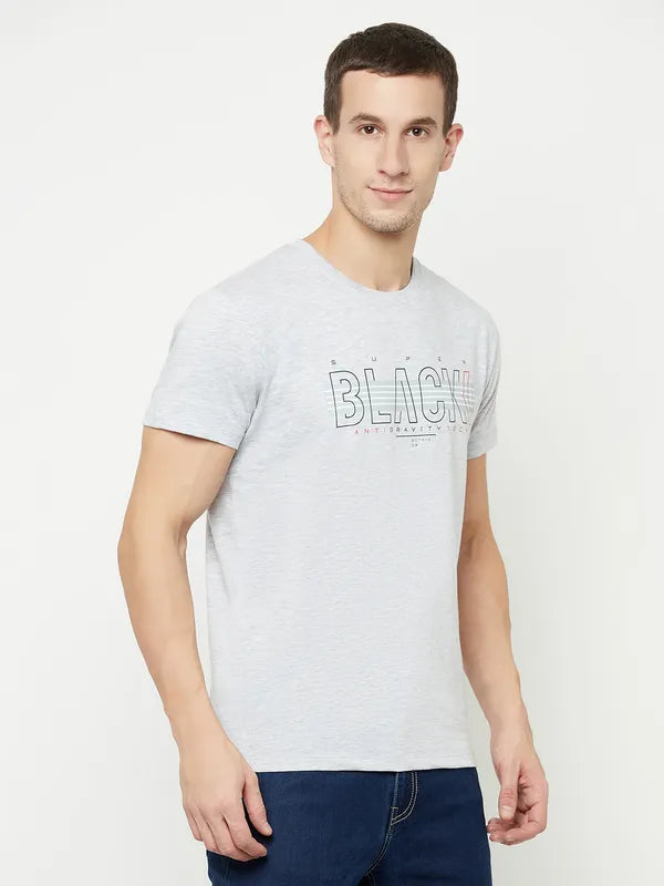 Octave Men Grey Typography Printed Applique T-Shirt