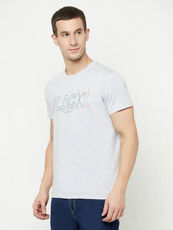 Octave Men Grey Typography Printed Applique T-Shirt