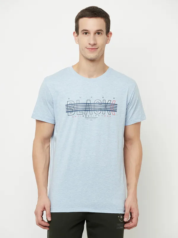 Octave Men Blue  Illusion Blue Typography Printed T-Shirt