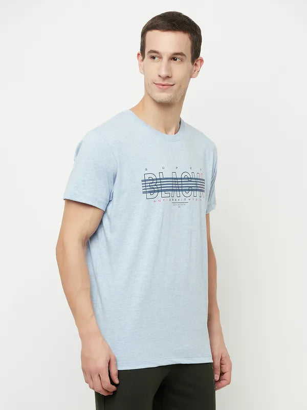 Octave Men Blue  Illusion Blue Typography Printed T-Shirt
