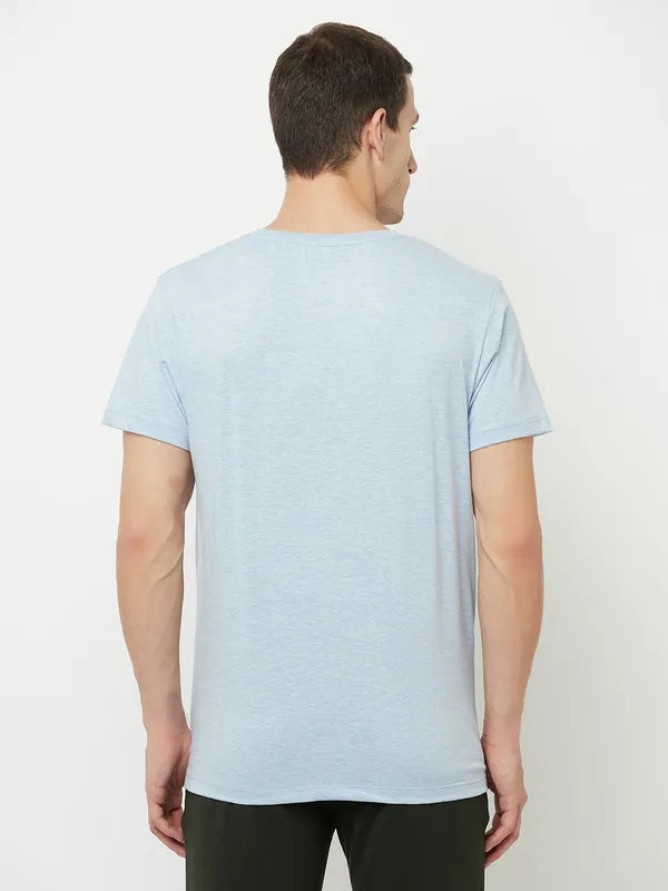 Octave Men Blue  Illusion Blue Typography Printed T-Shirt