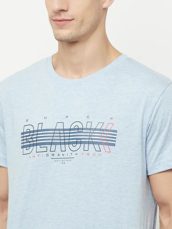 Octave Men Blue  Illusion Blue Typography Printed T-Shirt
