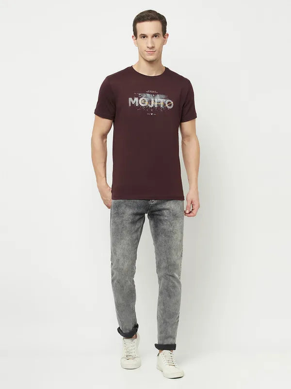 Octave Men Maroon Printed Applique T-Shirt