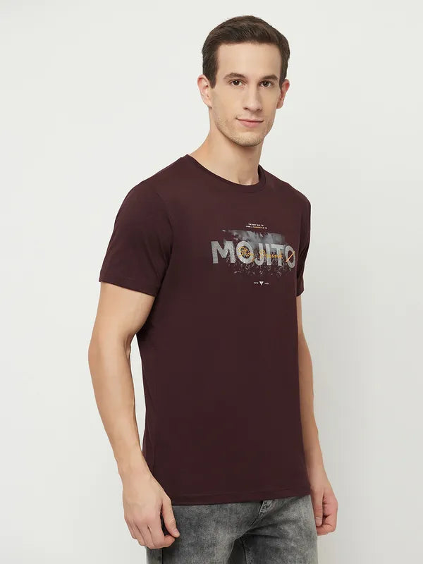 Octave Men Maroon  Temptress Printed Applique T-Shirt