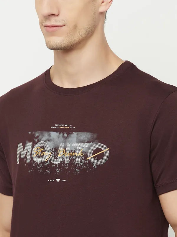 Octave Men Maroon  Temptress Printed Applique T-Shirt