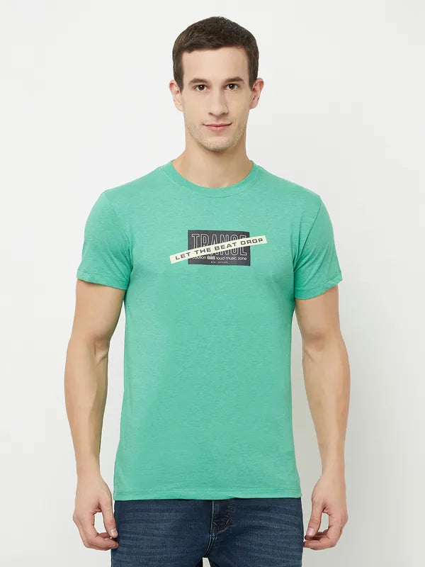 Octave Men Green Typography Printed Applique T-Shirt