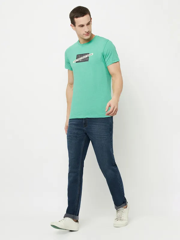 Octave Men Green Typography Printed Applique T-Shirt