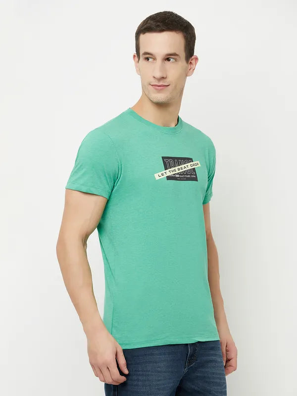 Octave Men Green Typography Printed Applique T-Shirt