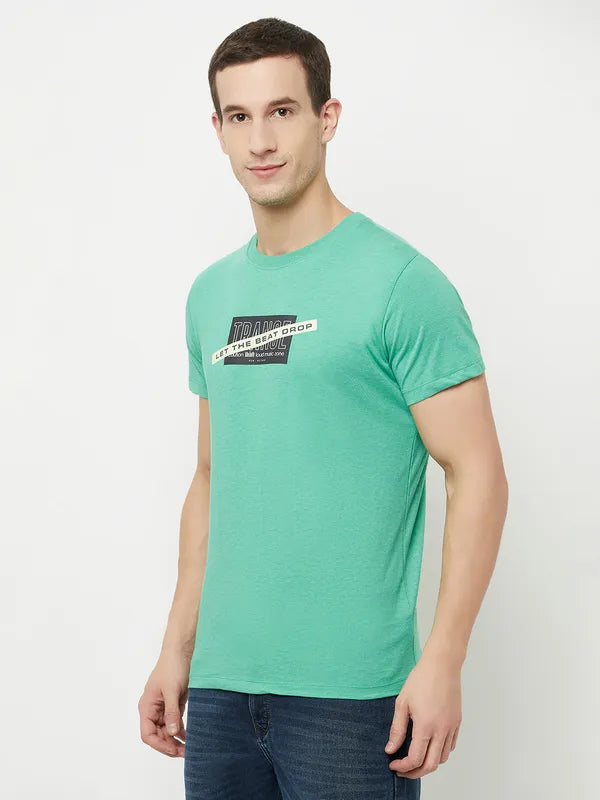 Octave Men Green Typography Printed Applique T-Shirt