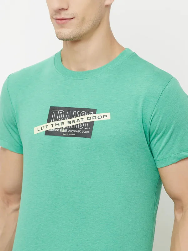 Octave Men Green Typography Printed Applique T-Shirt