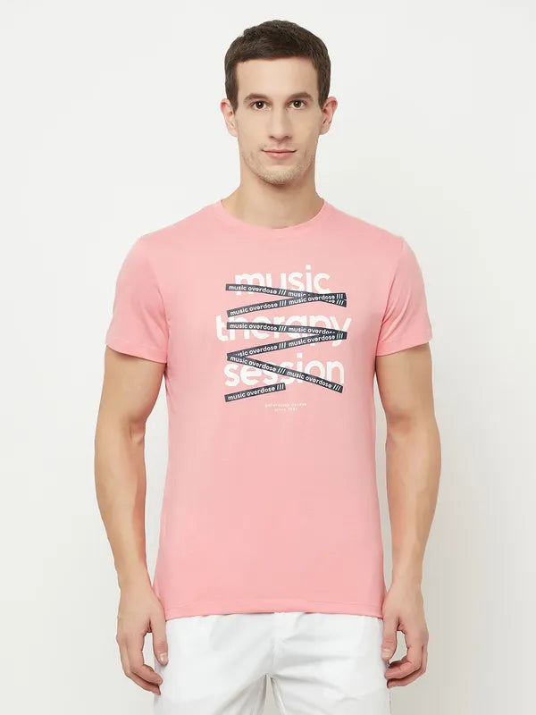 Octave Men Pink Printed Applique T-Shirt