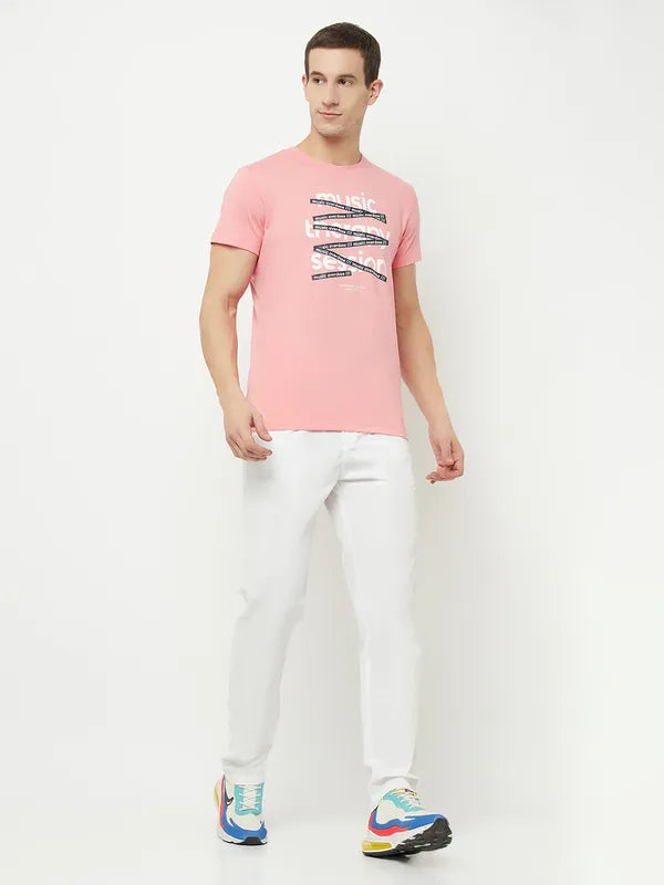 Octave Men Pink Printed Applique T-Shirt