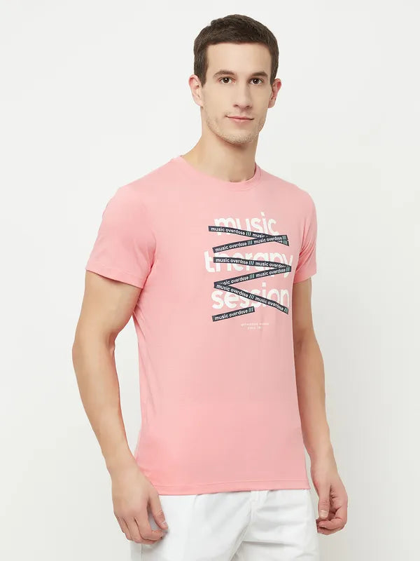 Octave Men Pink Printed Applique T-Shirt