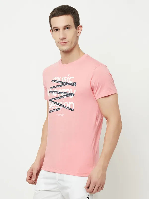 Octave Men Pink Printed Applique T-Shirt