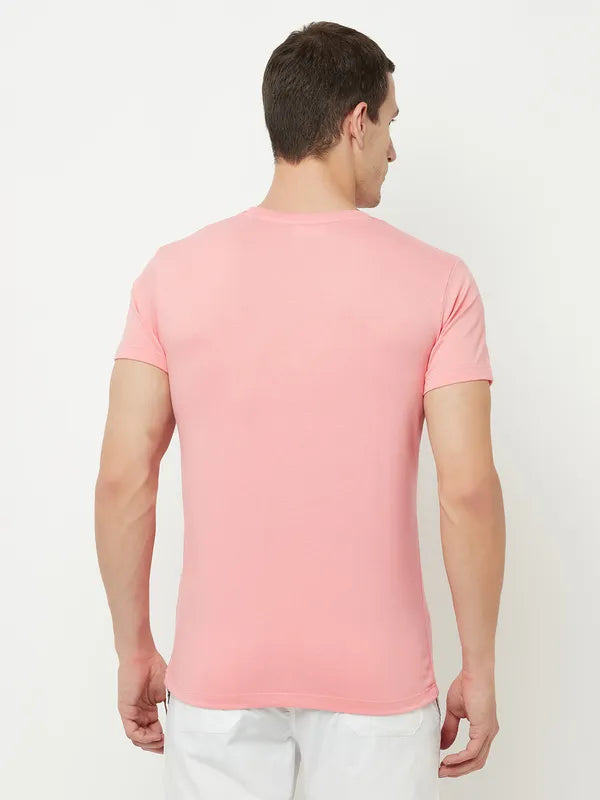 Octave Men Pink Printed Applique T-Shirt