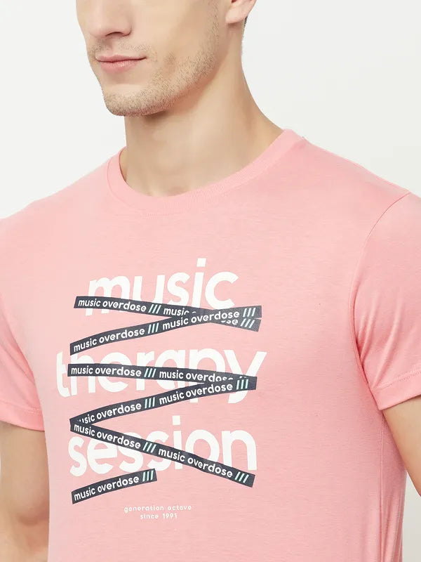 Octave Men Pink Printed Applique T-Shirt