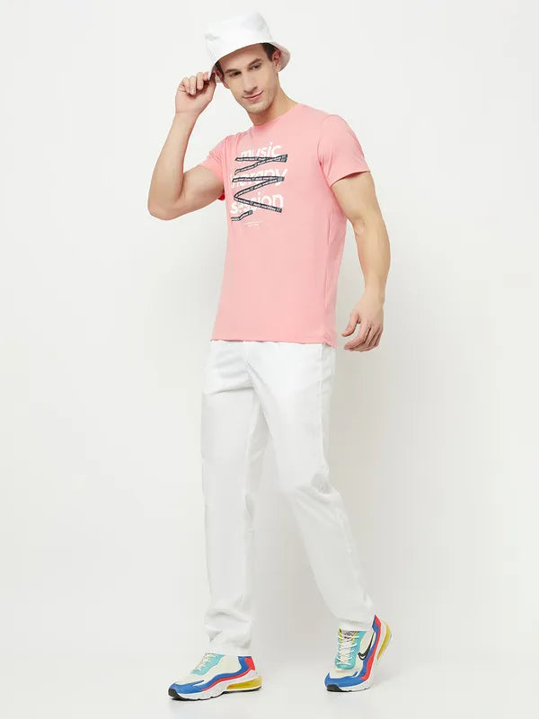 Octave Men Pink Printed Applique T-Shirt