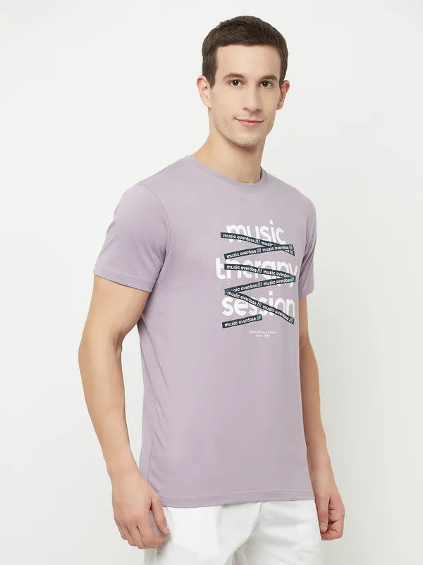 Octave Men Purple Typography Printed Raw Edge T-Shirt