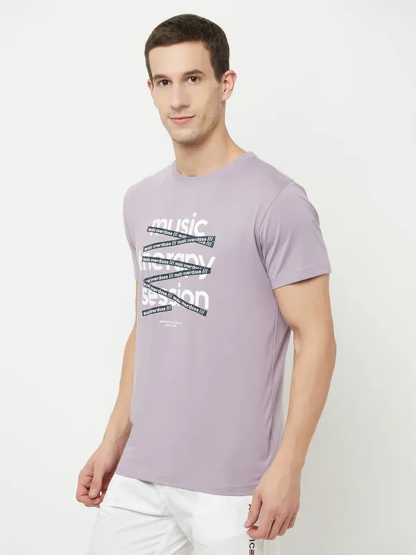 Octave Men Purple Typography Printed Raw Edge T-Shirt