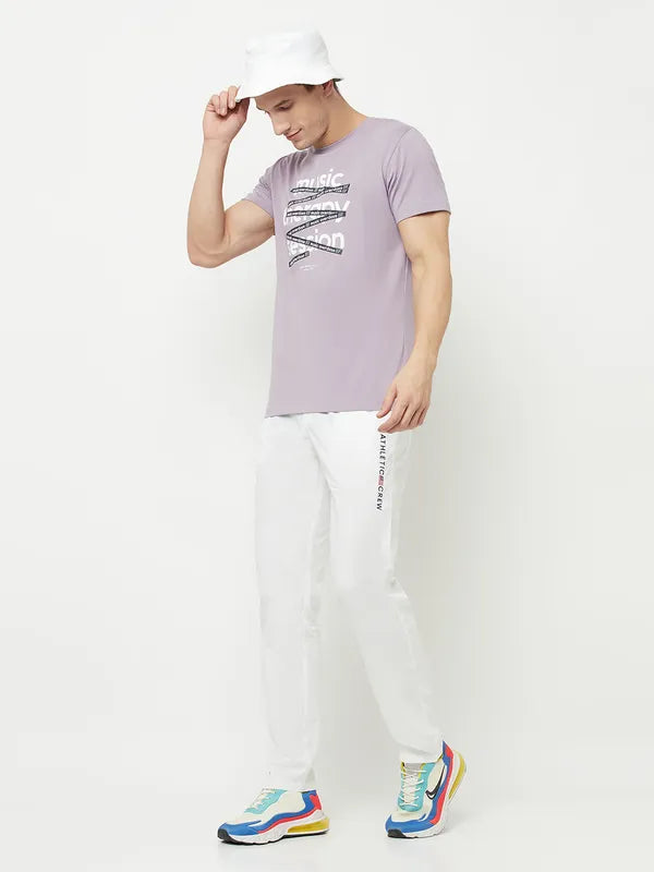 Octave Men Purple Typography Printed Raw Edge T-Shirt