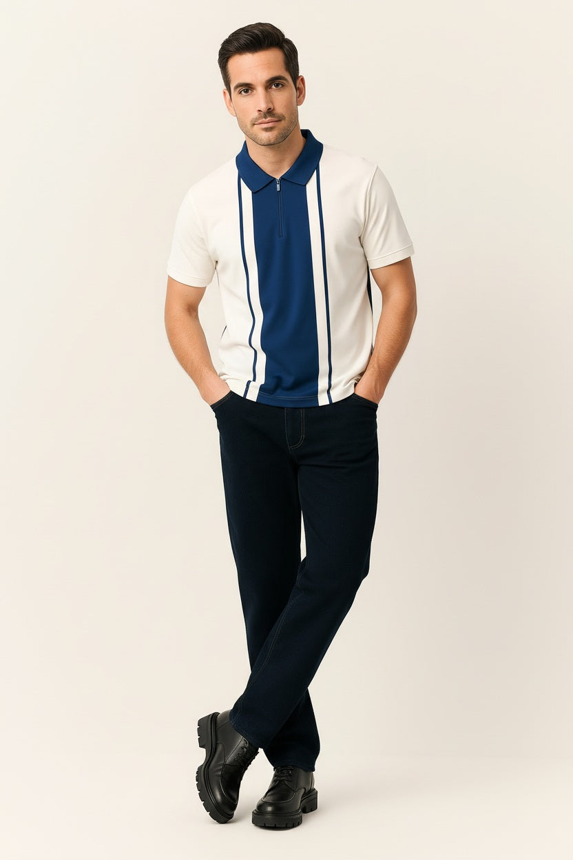 Men Oxford Blue Colourblocked Polo Collar T-shirt