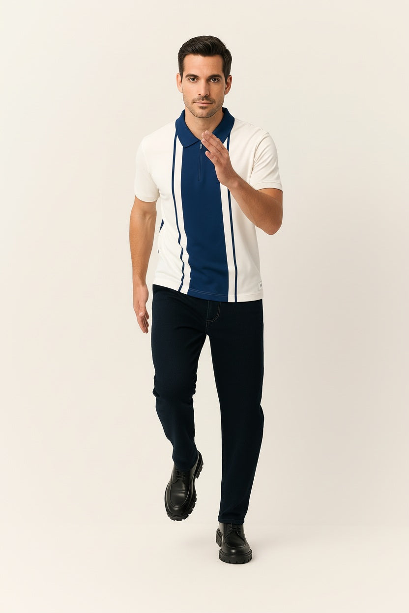 Men Oxford Blue Colourblocked Polo Collar T-shirt