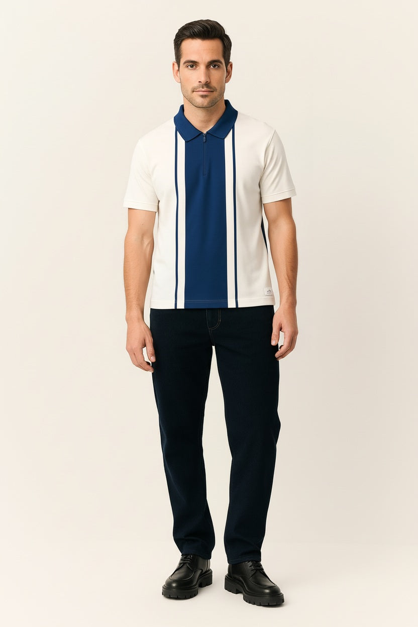 Men Oxford Blue Colourblocked Polo Collar T-shirt
