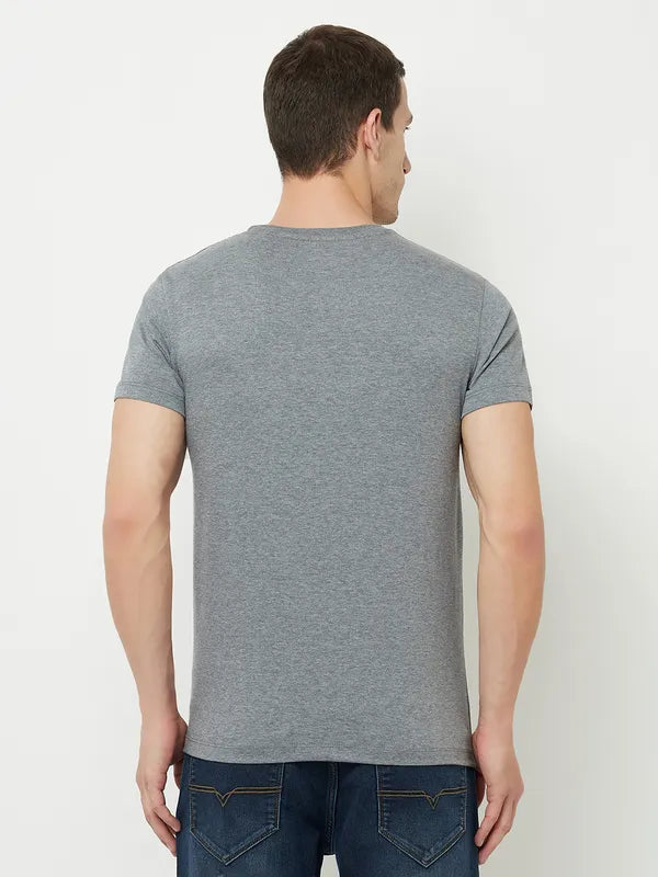 Octave Men Grey Typography Printed Applique T-Shirt