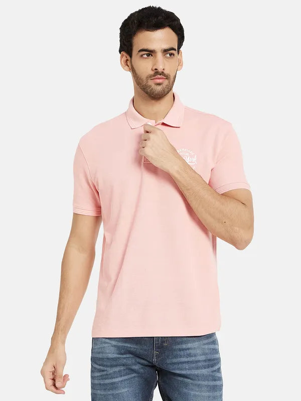 Octave Men Pink Polo Collar Pockets T-Shirt