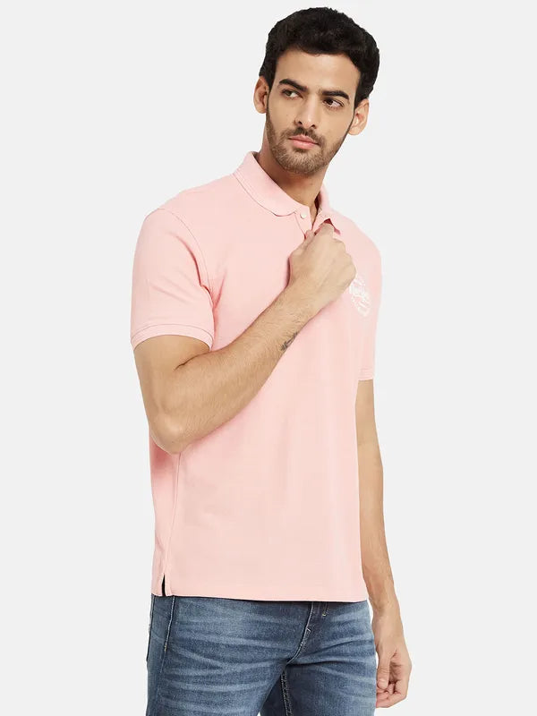 Octave Men Pink Polo Collar Pockets T-Shirt