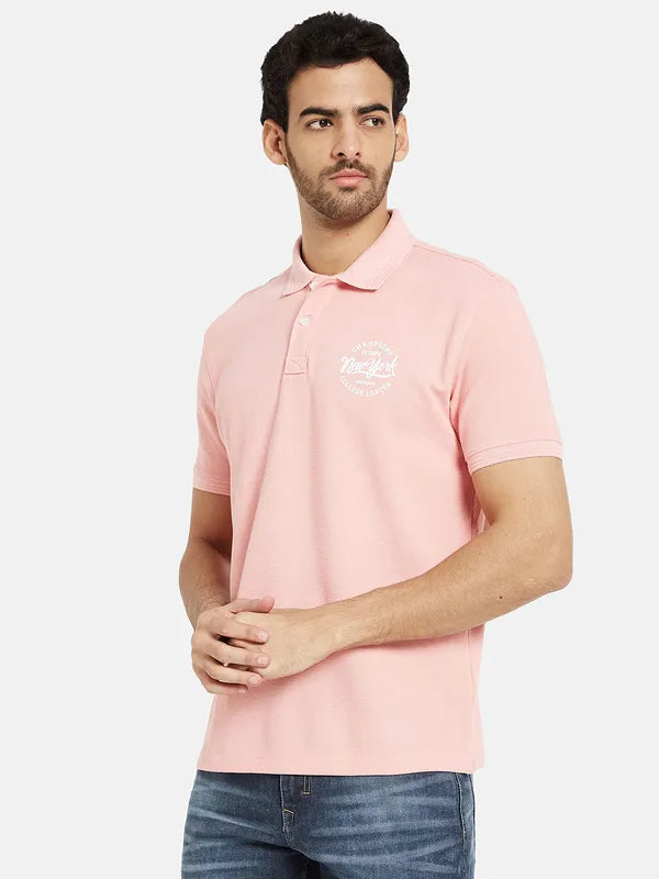 Octave Men Pink Polo Collar Pockets T-Shirt
