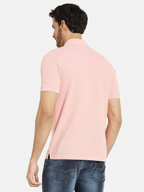 Octave Men Pink Polo Collar Pockets T-Shirt