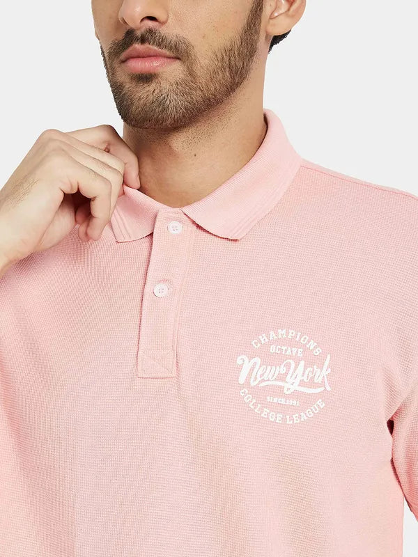 Octave Men Pink Polo Collar Pockets T-Shirt