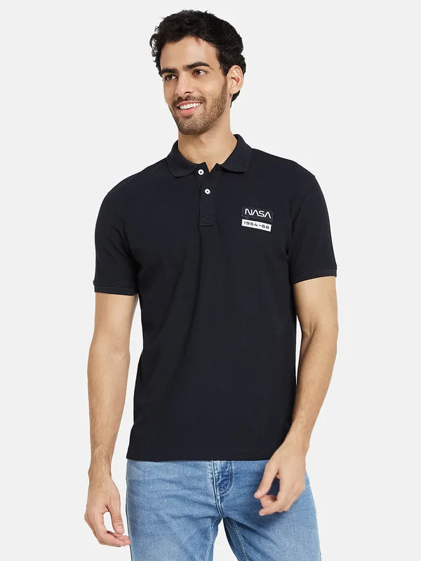 Octave Men Navy Blue Polo Collar T-Shirt