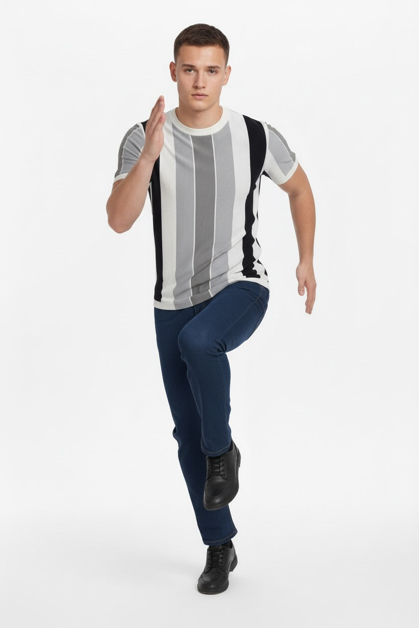 Men Off White Striped Monochrome T-shirt