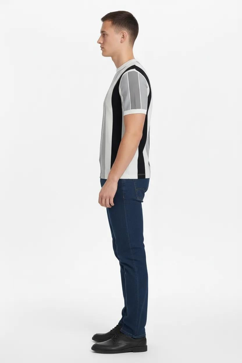 Men Off White Striped Monochrome T-shirt