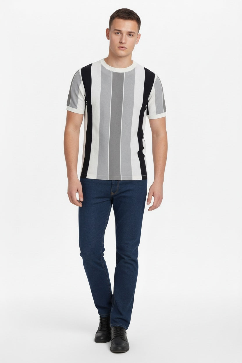 Men Off White Striped Monochrome T-shirt