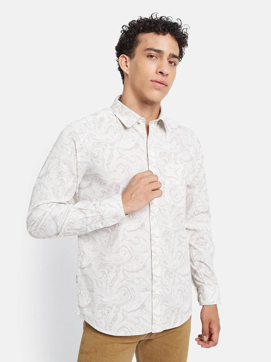 METTLE Men Abstract Printed Spread Collar Cotton Casual Shirt