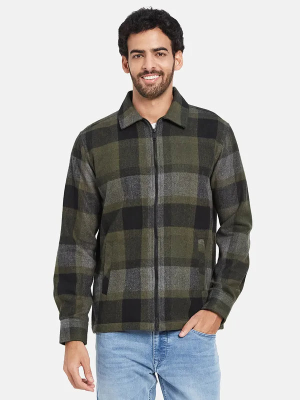 Mettle Men Olive Green Checked Casual Shirt