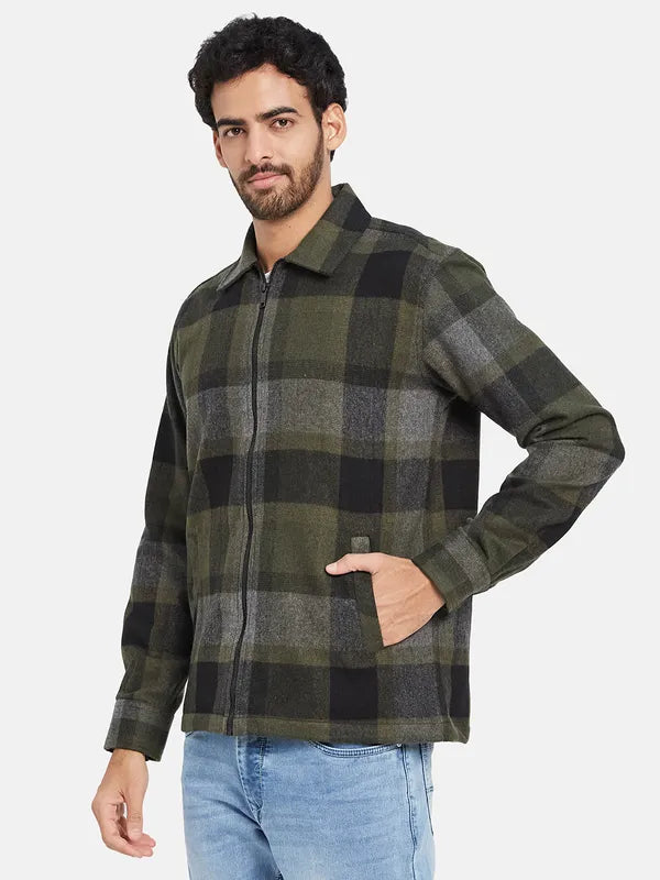 Mettle Men Olive Green Checked Casual Shirt