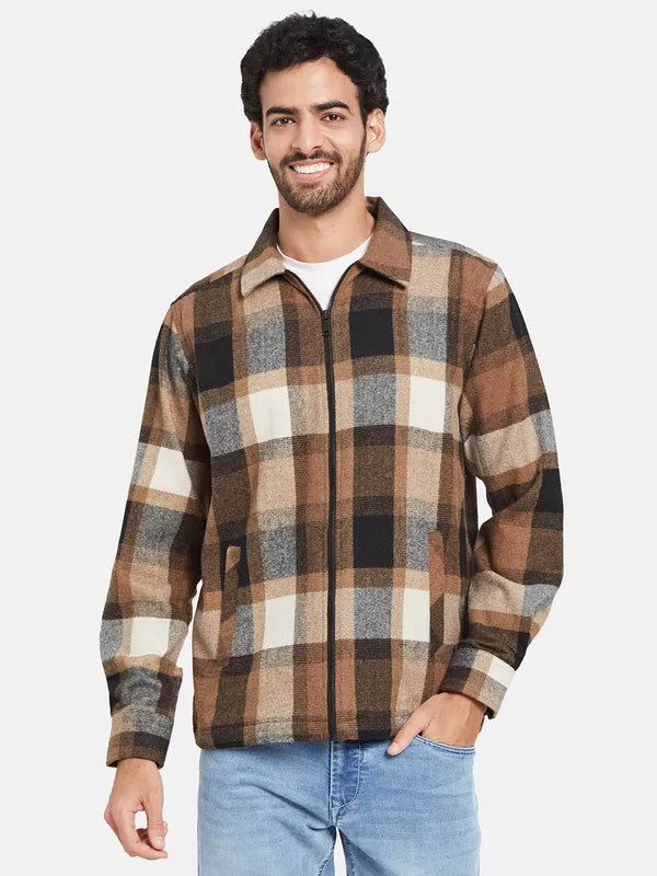 Mettle Men Brown Checked Casual Shirt