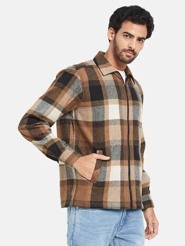 Mettle Men Brown Checked Casual Shirt