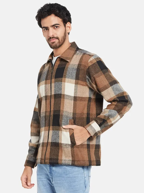 Mettle Men Brown Checked Casual Shirt